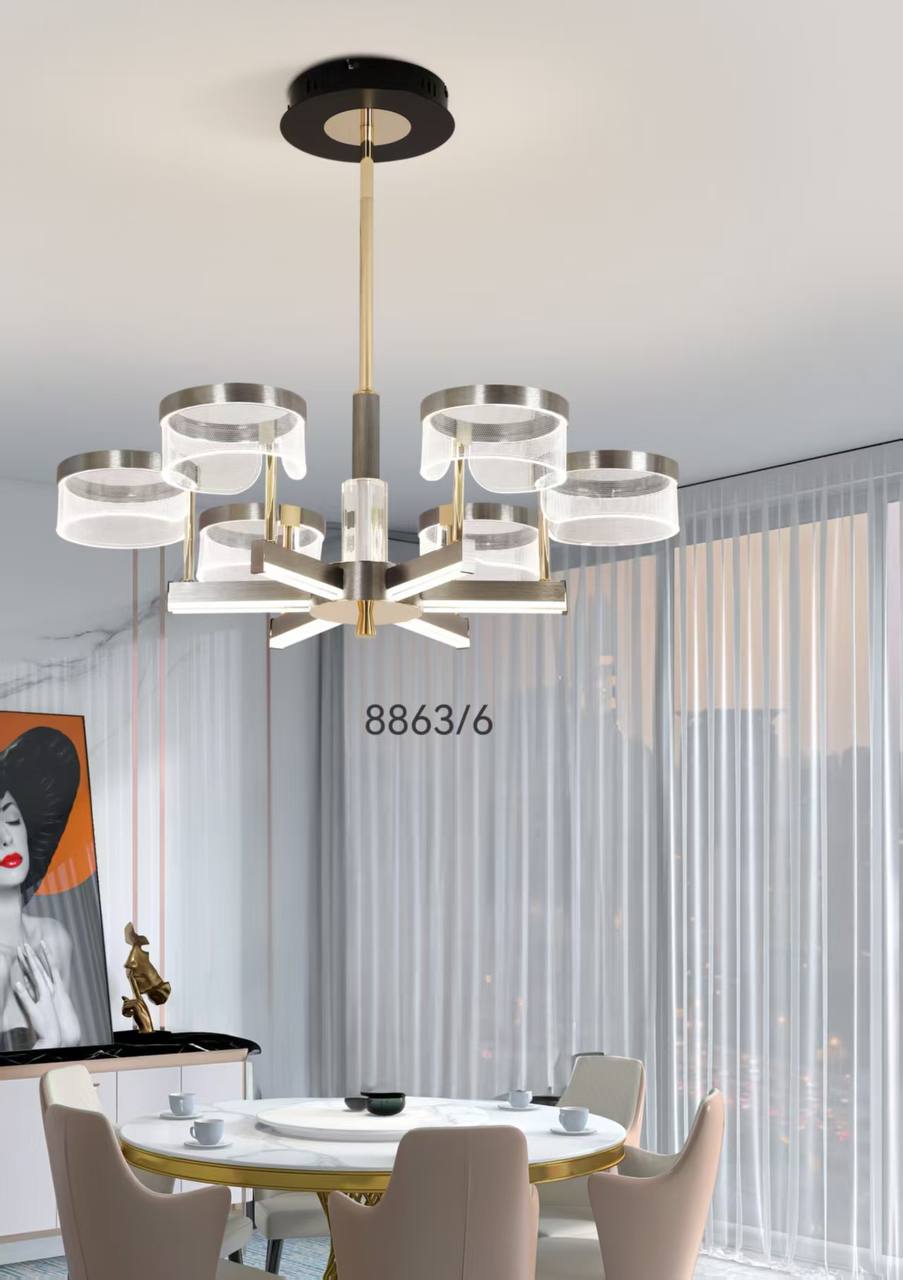 لوستر حلقه‌ای ۶ شاخه مدرن با نور چهار حالته و کنترل هوشمند