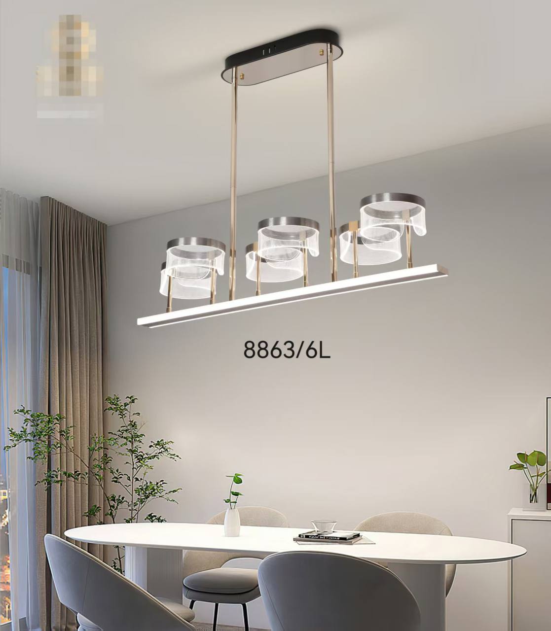 تصویر از لوستر حلقه‌ای ۶ شاخه با نور چهار حالته و ریموت دیمر دار